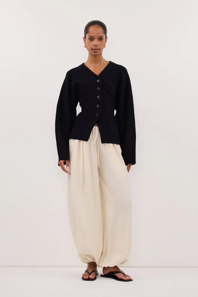 ETHEL BLACK V NECK CARDIGAN | DISSH