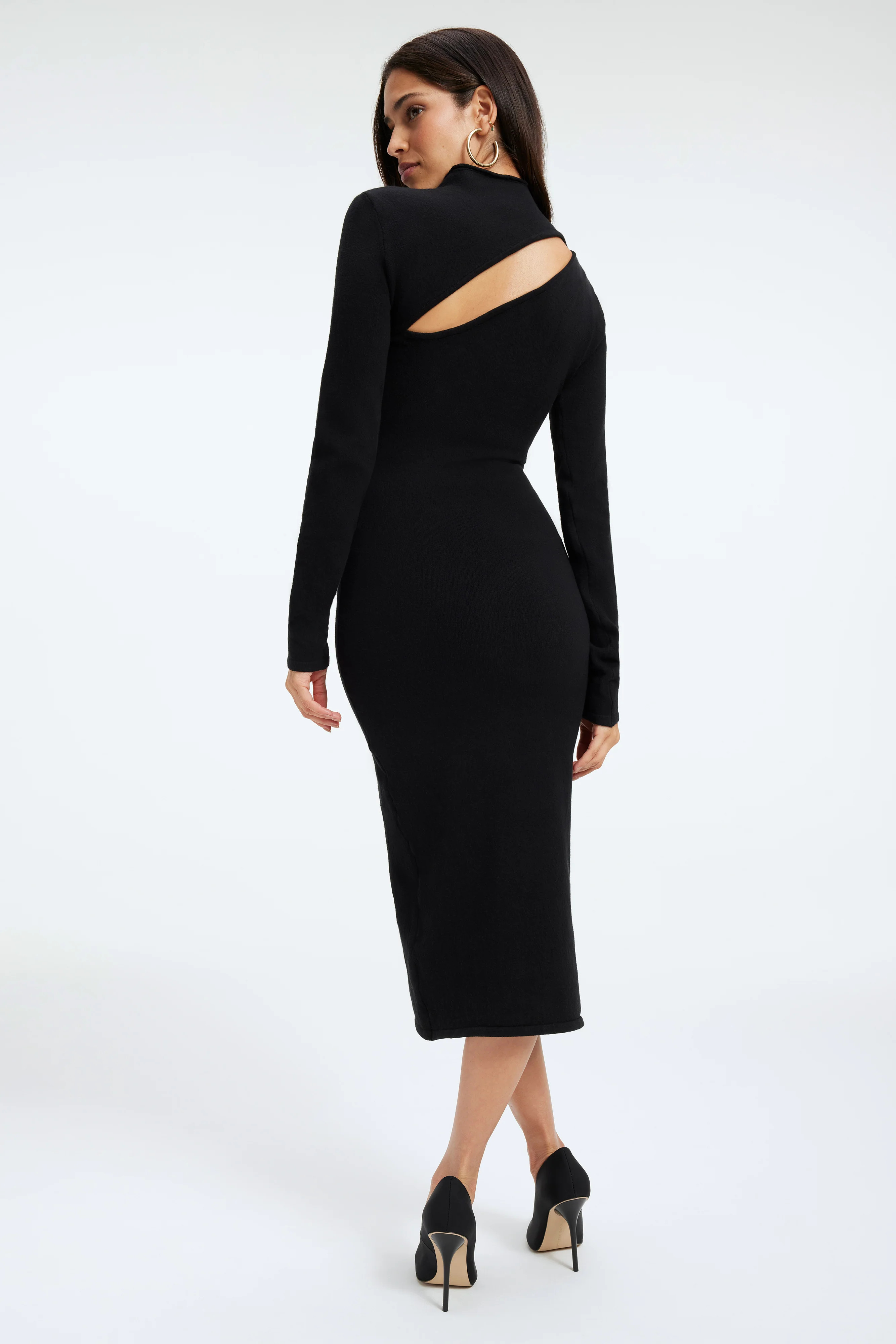 SHOULDER SLIT MIDI DRESS | BLACK001 | Good American