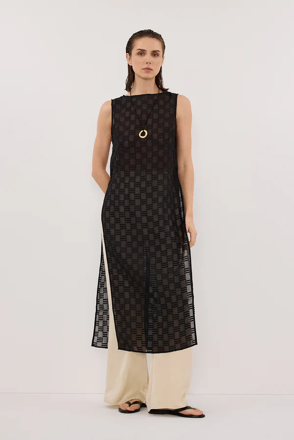 ELBA BLACK SHEER TUNIC TOP | DISSH