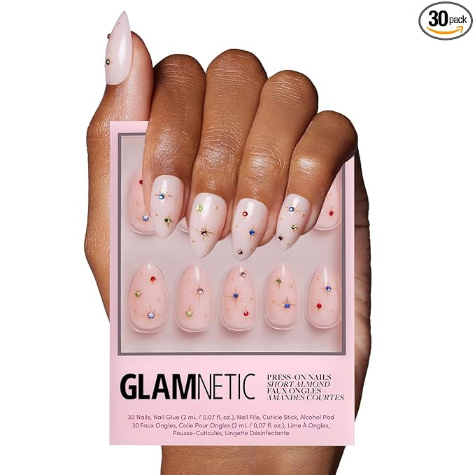 Glamnetic Press On Nails - North Star | Semi-Transparent 3D Multicolor Gems Short Almond Fake Nai... | Amazon (US)