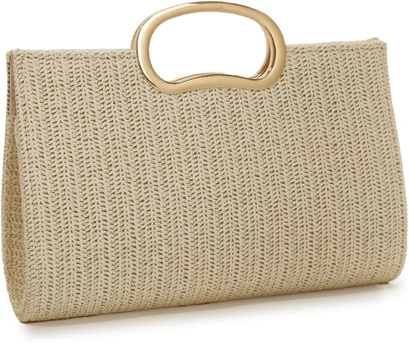 Top Handle Straw Clutch Purse for Women, Summer Straw Evening Bag, Woven Beach Vacation Travel Ra... | Amazon (US)
