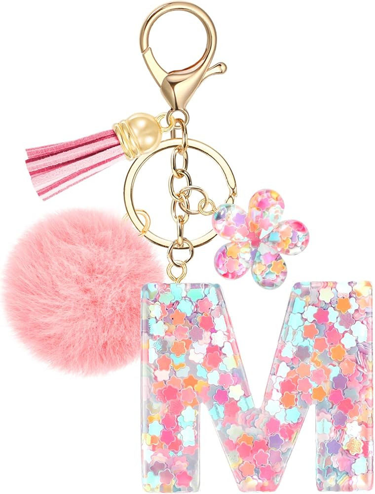 Amazon.com: JSRQT Initial Letter M Keychain for Girls, Cute Pink Flower Resin Alphabet Keyrings, ... | Amazon (US)