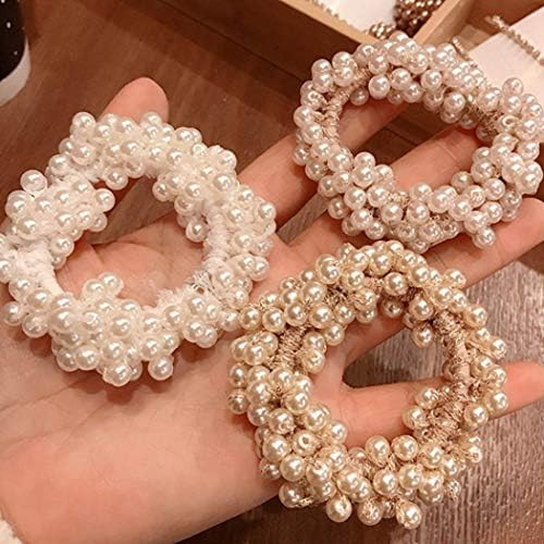 Brinie Pearl Hair Ties Champagne Elastic Hair Scrunchies Stretchy Hair Bands Bead Hair Ropes Hair... | Amazon (US)