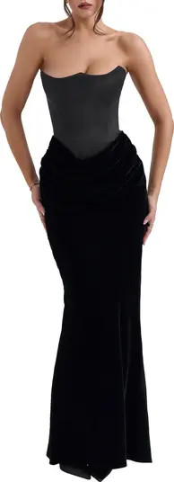 Persephone Strapless Corset Satin & Velvet Mermaid Gown | Nordstrom