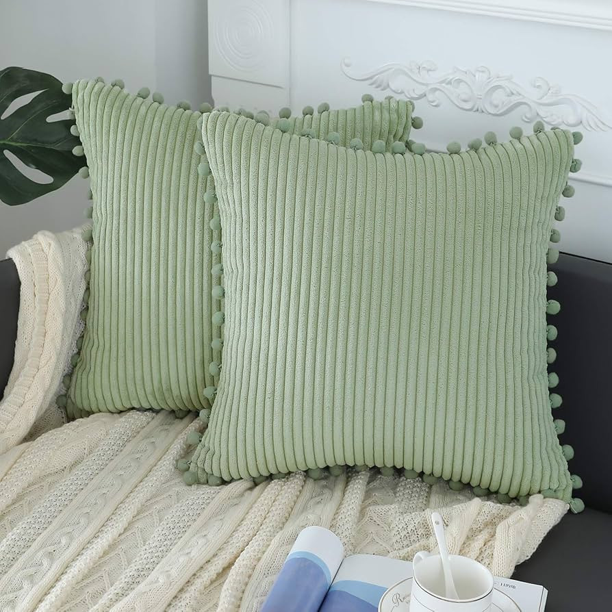 sykting Sage Green Throw Pillow Covers 18x18 inch Soft Striped Boho Farmhouse Decorative Pillow C... | Amazon (US)
