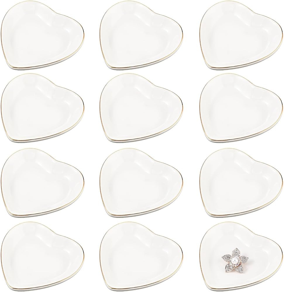 Shappy 12 Pcs Ceramic Jewelry Tray 4.5 in Ring Dish Bulk Decorative Trinket Dish for Bridal Chris... | Amazon (US)
