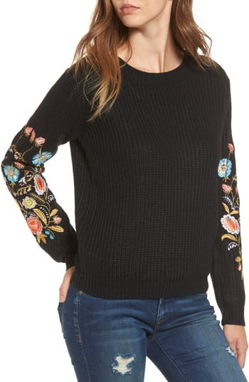 Women's Woven Heart Embroidered Waffle Stitch Sweater | Nordstrom