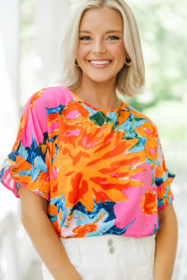 All I Ask Coral Orange Floral Ruffled Top | The Mint Julep Boutique