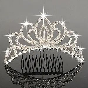 Bseash Mini 4.4" Silver Crystal Tiara Crown Headband Princess Elegant Crown with combs pin for Wo... | Amazon (US)