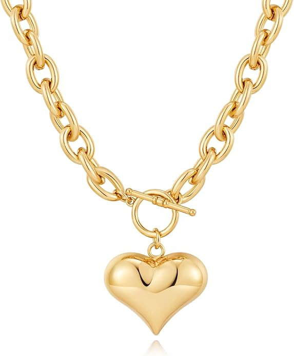 Gold Siver Heart Necklace for Women Trendy Chunky Choker Necklaces Jewelry for Women | Amazon (US)