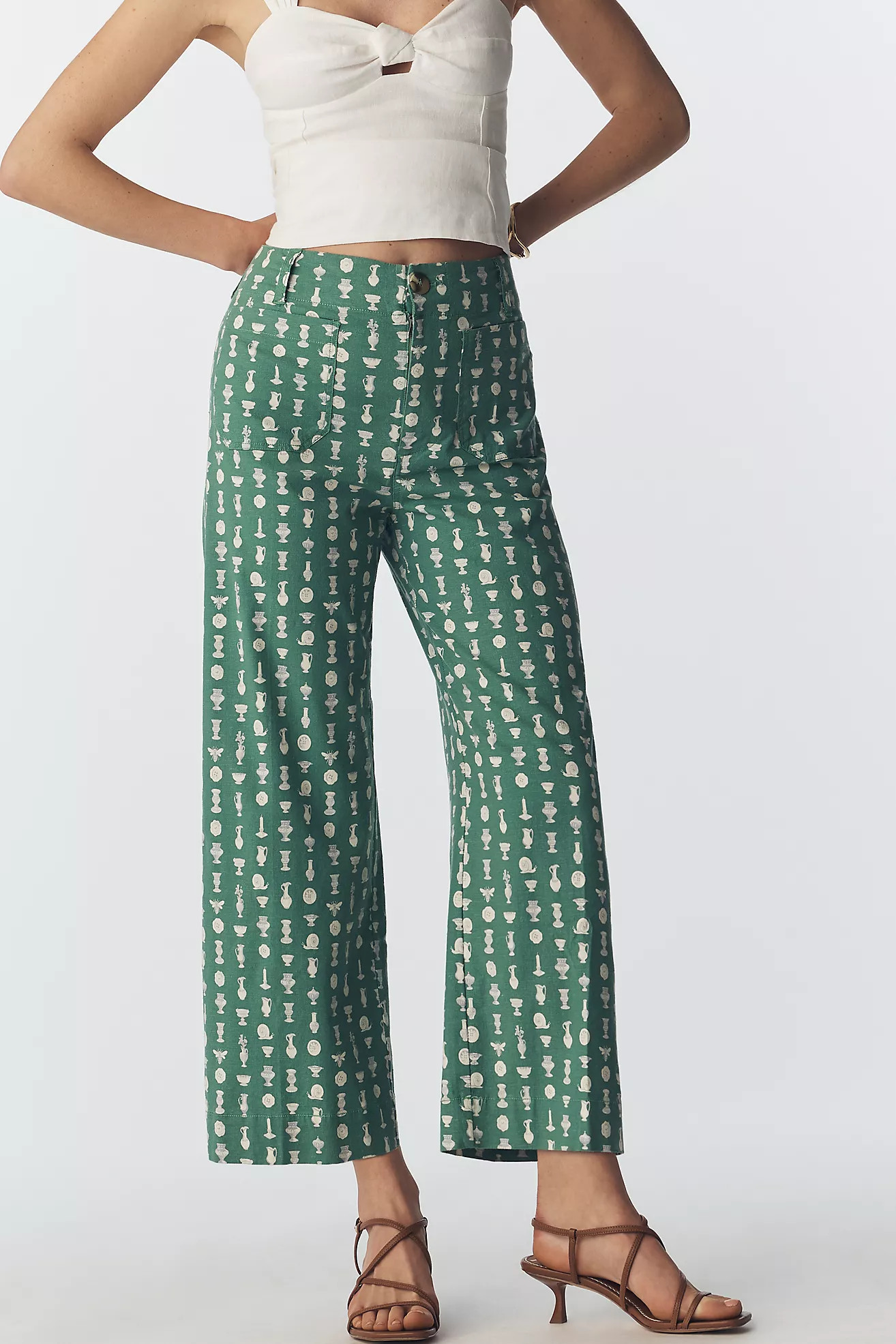 The Colette Printed Linen Blend Crop Wide-Leg Pants by Maeve | Anthropologie (US)