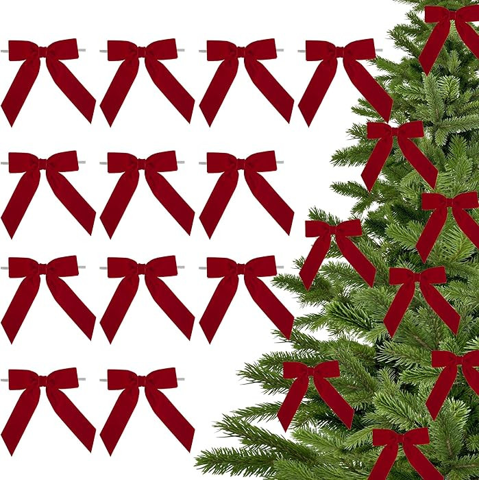 3.5" Red Ribbon Pretied Bows Christmas Premade Bows, Red Velvet Ribbon Bows with Twist Ties for W... | Amazon (US)