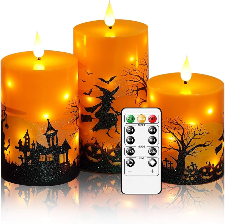 Sasigeiaa Halloween Flameless Candles with Remote - Orange LED Candles & String Lights, Battery O... | Amazon (US)
