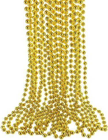 GiftExpress 33" 7mm Metallic Gold Beaded Necklaces, Bulk Mardi Gras Party Beads Necklaces, Holida... | Amazon (US)