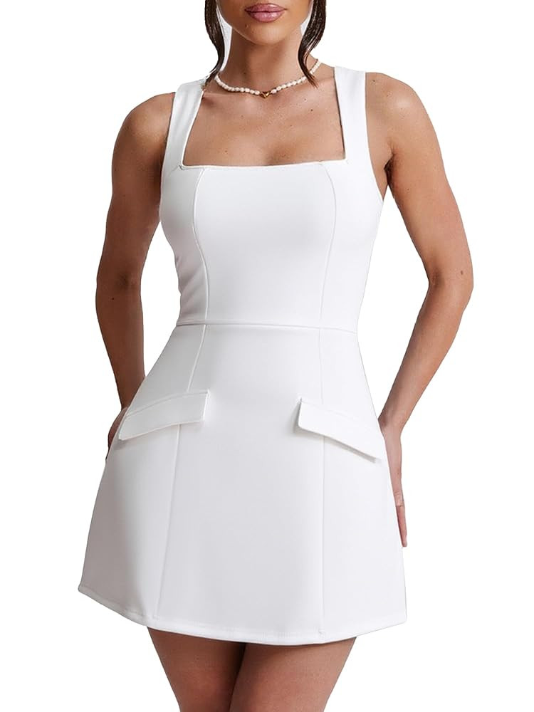 BORIFLORS Women's Sexy Bodycon Corset Mini A Line Dresses Sleeveless Square Neck Party Short Dres... | Amazon (US)