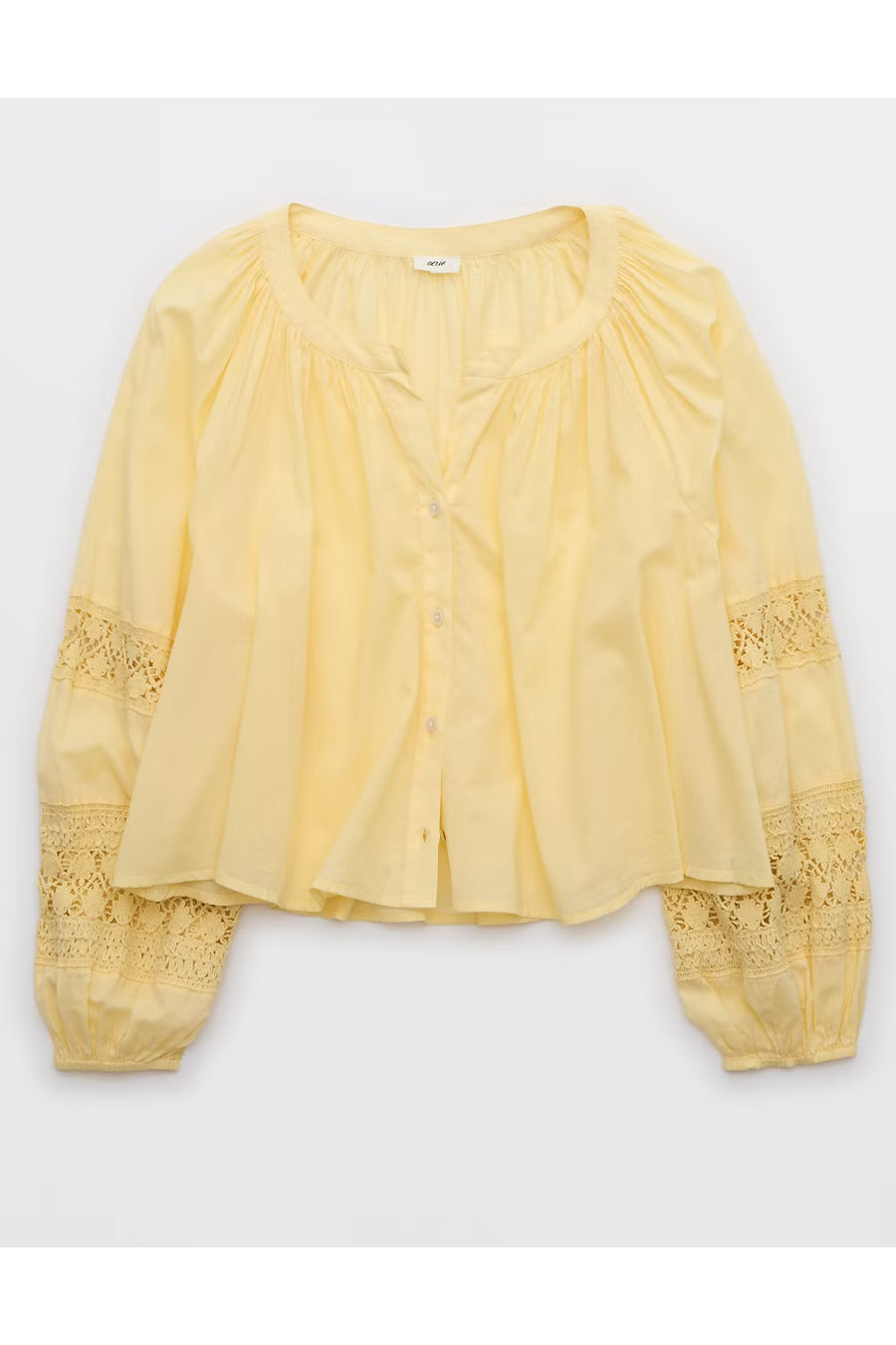 Aerie Long Sleeve Crochet Button Down Shirt Women's Yellow Notes XXL | American Eagle Outfitters (US & CA)