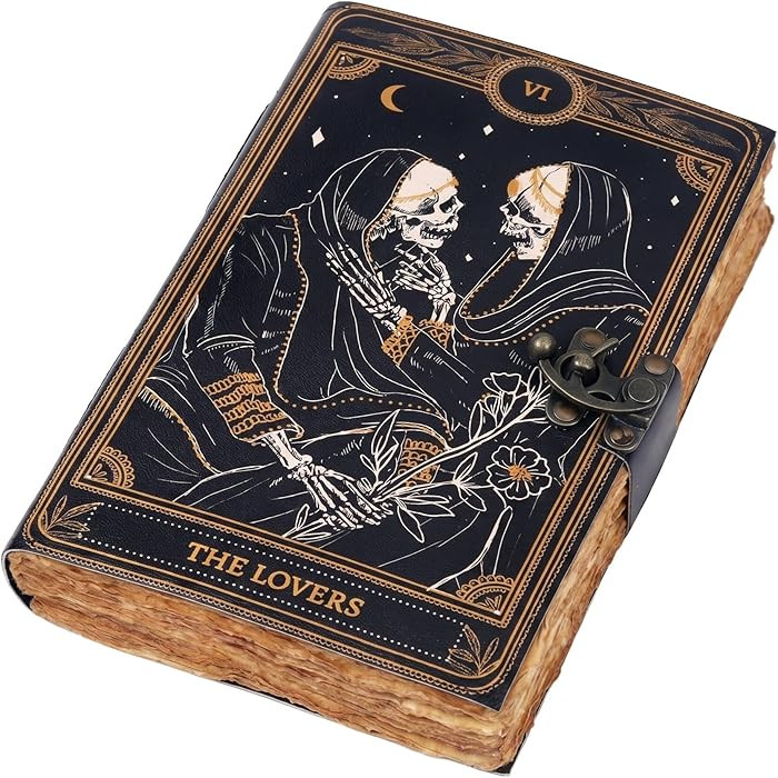 cuero Book of Spells Leather Journal Deckle Edge Paper Grimoire Printed Journal The Lovers Tarot ... | Amazon (US)