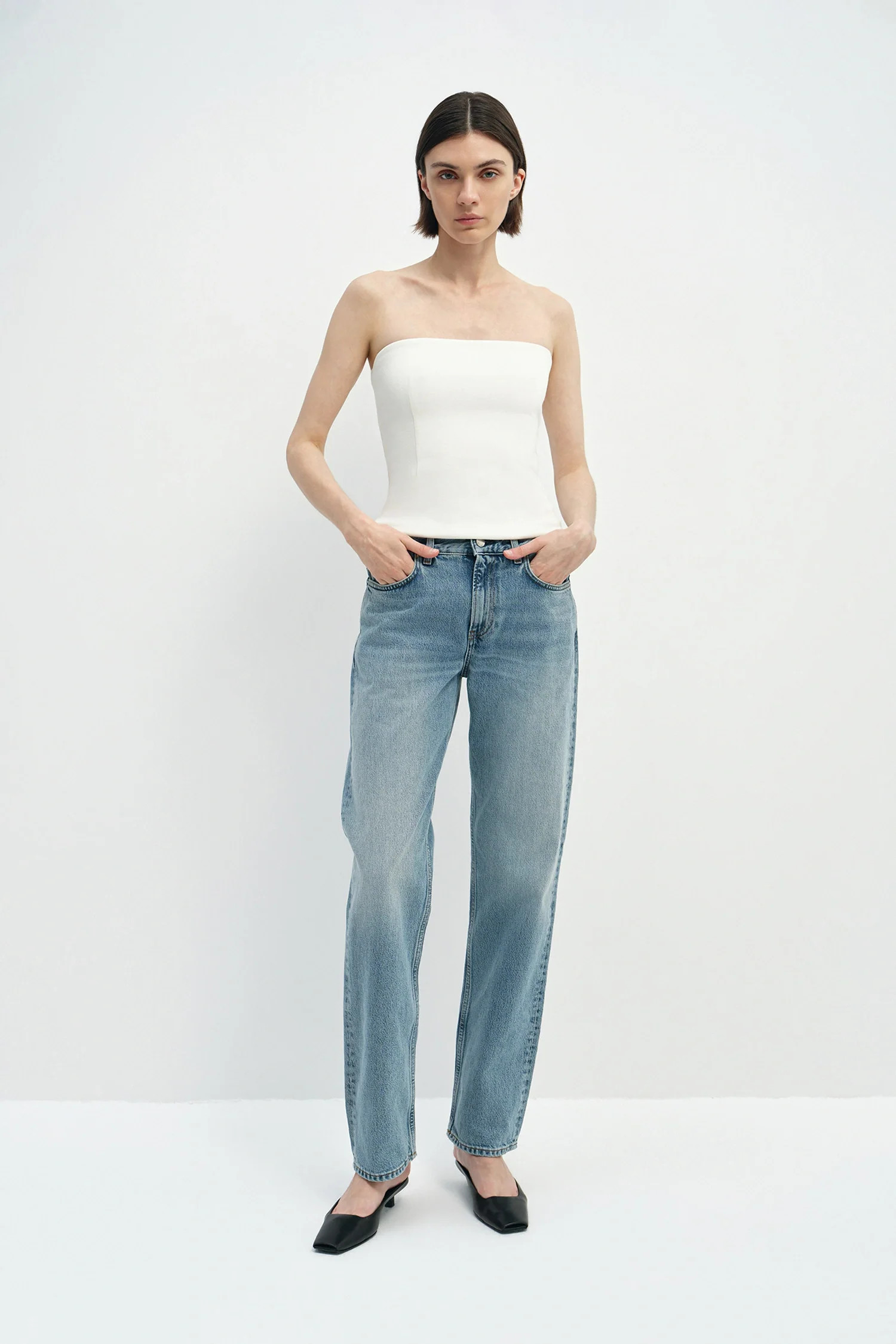Demi Zip Back Bandeau Top in Egret | Rue Sophie