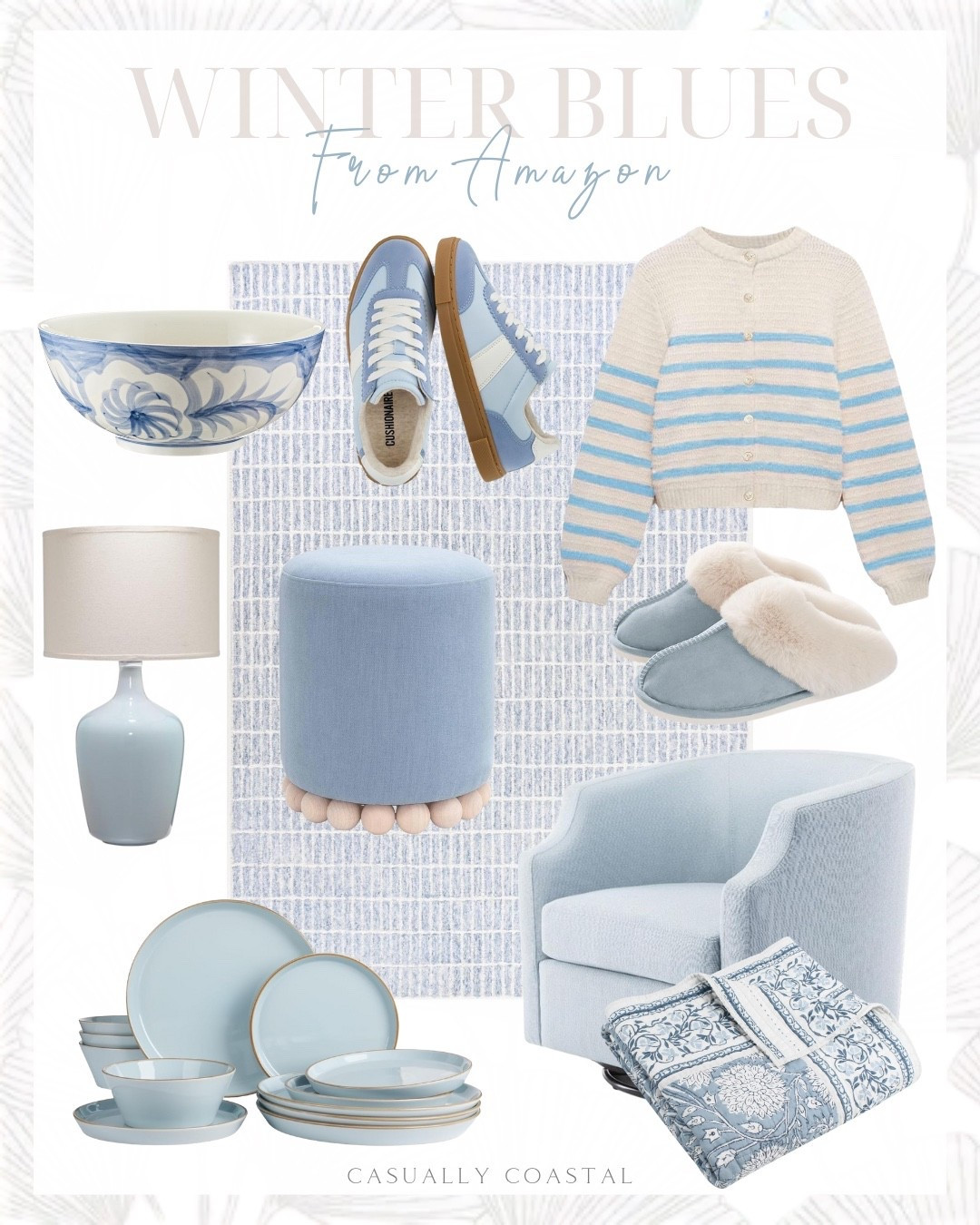 Winter Blues From Amazon 

Amazon home decor, coastal home, Amazon rug, coastal rug, Amazon slippers, Amazon sneakers, Amazon lamp, Amazon accent chair, Amazon sweater, Amazon stool, Amazon ottoman, Amazon decorative bowl, Amazon plates, faded blue fabric ottoman, coastal ottoman, striped sweater, coastal sweater, Amazon throw blanket, coastal blue throw, blue rug, 8x10 rug, wool area rug, glass table lamp, fabric swivel chair, blue accent chair, dinnerware set, blue plates, blue and white painted decorative bowl, blue sneakers, cushionaire sneakers 

#LTKHome