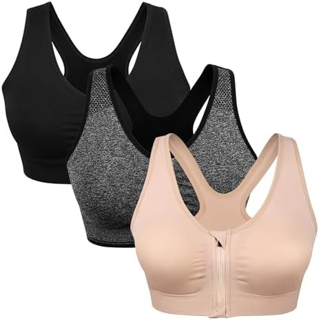 Women's Zip Front Sports Bra Wireless Post-Surgery Bra Active Yoga Sports Bras | Amazon (US)