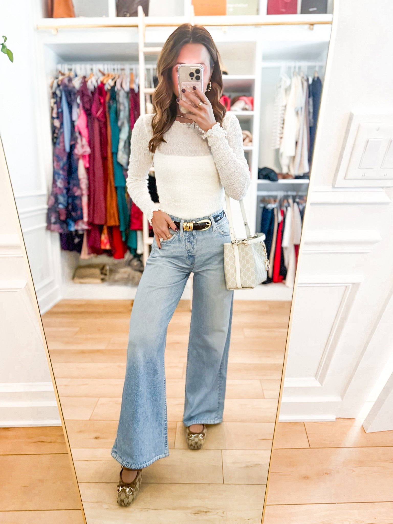 Casual outfit. Elevated casual. Winter style. Sweatpants jeans. Winter outfit. Rag & Bone Miramar Sofie Ankle-Length Pants Cotton Terry in 23 - size down in these because they run big! Zipper and button closure! My outfit of the day. Anthropologie lace top in XS - needs a tank or bralette under it! Gucci horsebit flats are TTS. 
**I will wash these in warm water and dry on low heat to shrink the k length a little!

#LTKPetite #LTKootd #LTKHoliday