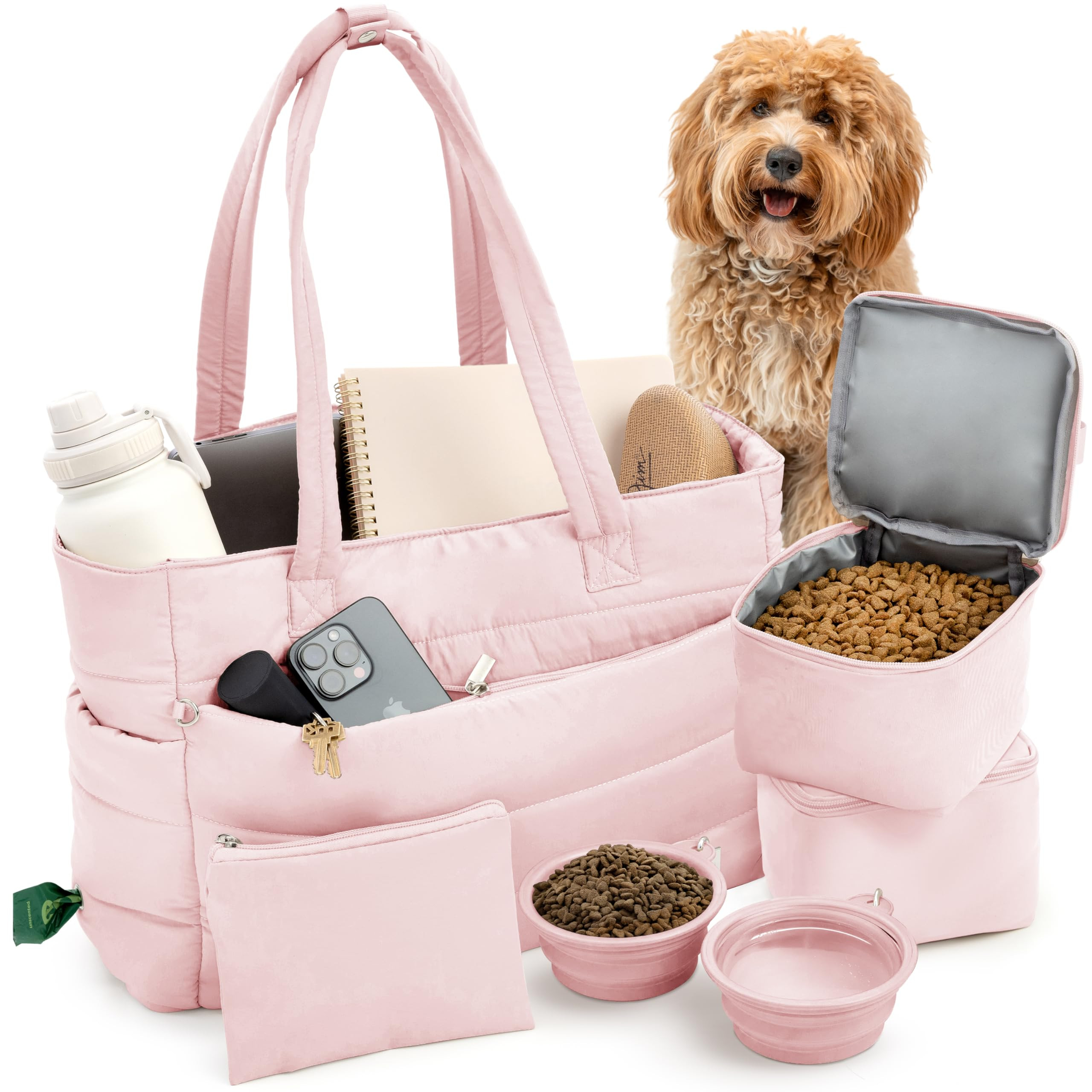 rubyloo Puffer Dog Travel Bag for Dog Moms \u2013 Doggy Diaper Bag with Pet Bowls & Food Storage ... | Amazon (US)