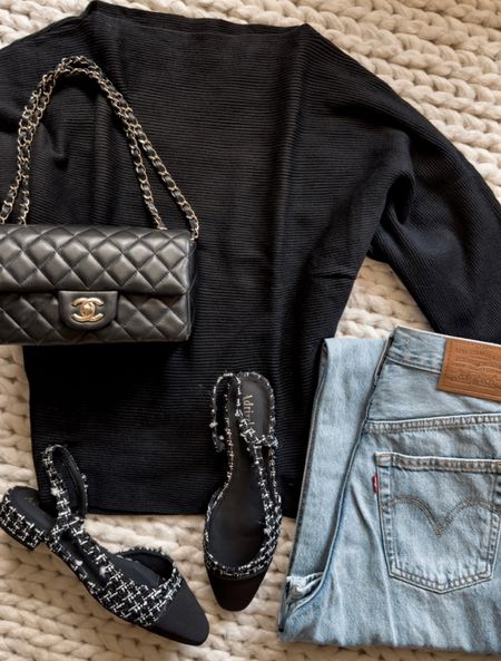 Black sweater 
Jeans
Denim
Flats
Chanel bag

Spring outfits  
#ltkseasonal
#ltkover40
#ltku 
Amazon fashion
Amazon find 

#LTKitbag #LTKshoecrush #LTKfindsunder50