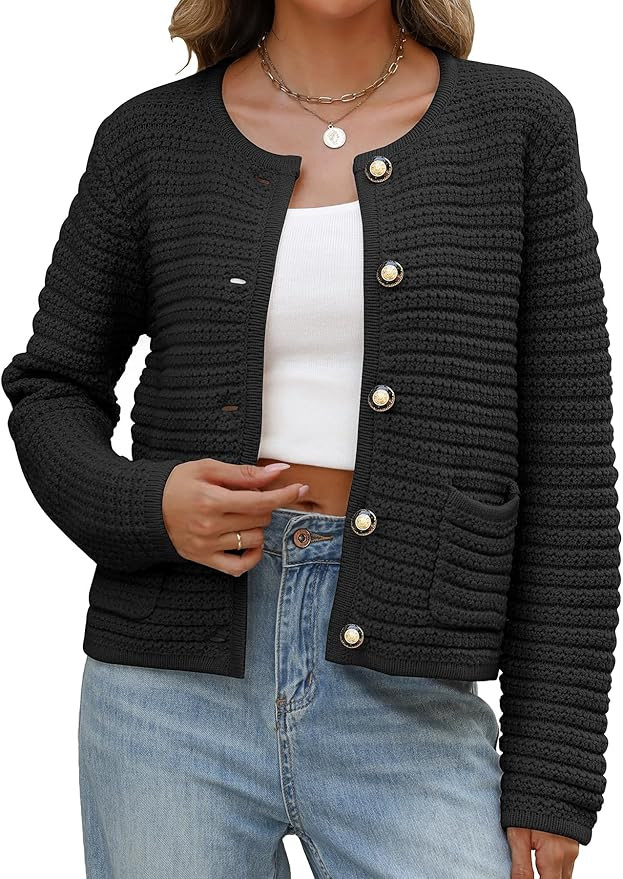 Womens Open Front Cardigan Sweaters Fall 2024 Button Down Long Sleeve Chunky Knit Cardigans | Amazon (US)