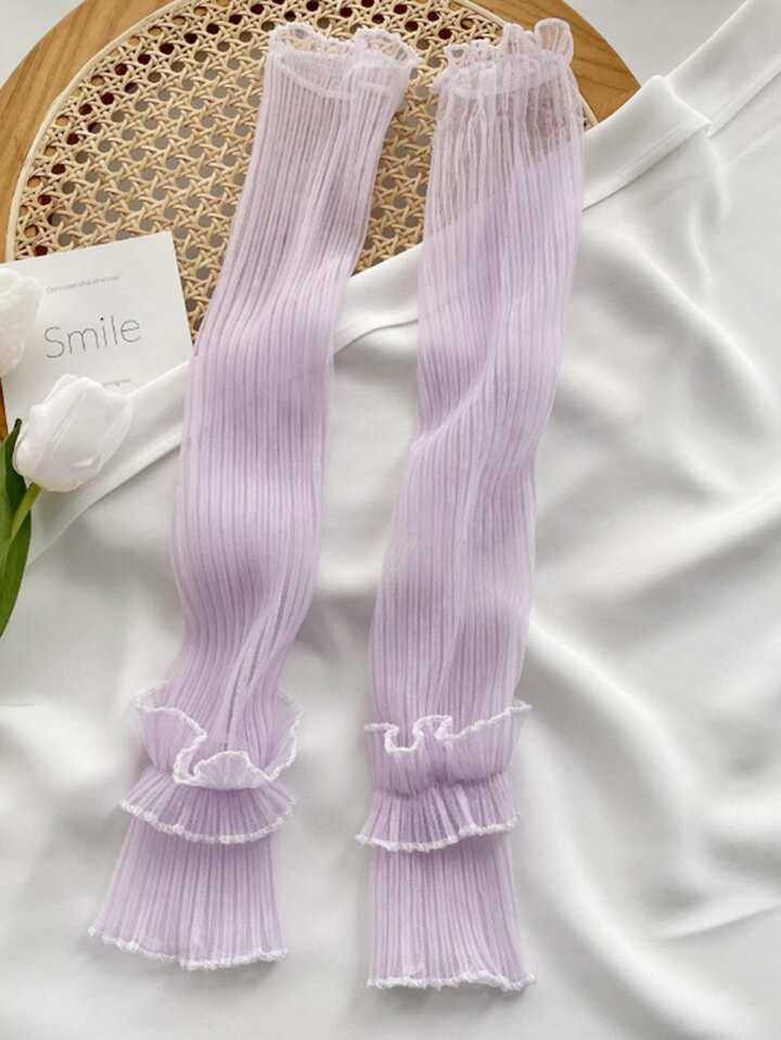 1 Pair Ladies' Solid Color Pleated Puff Sleeve Cuff Sunscreen Fashionable Arm Sleeves, Daily Deco... | SHEIN