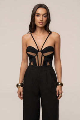 Black Illusion Contrast Bodysuit | JLUXLABEL US