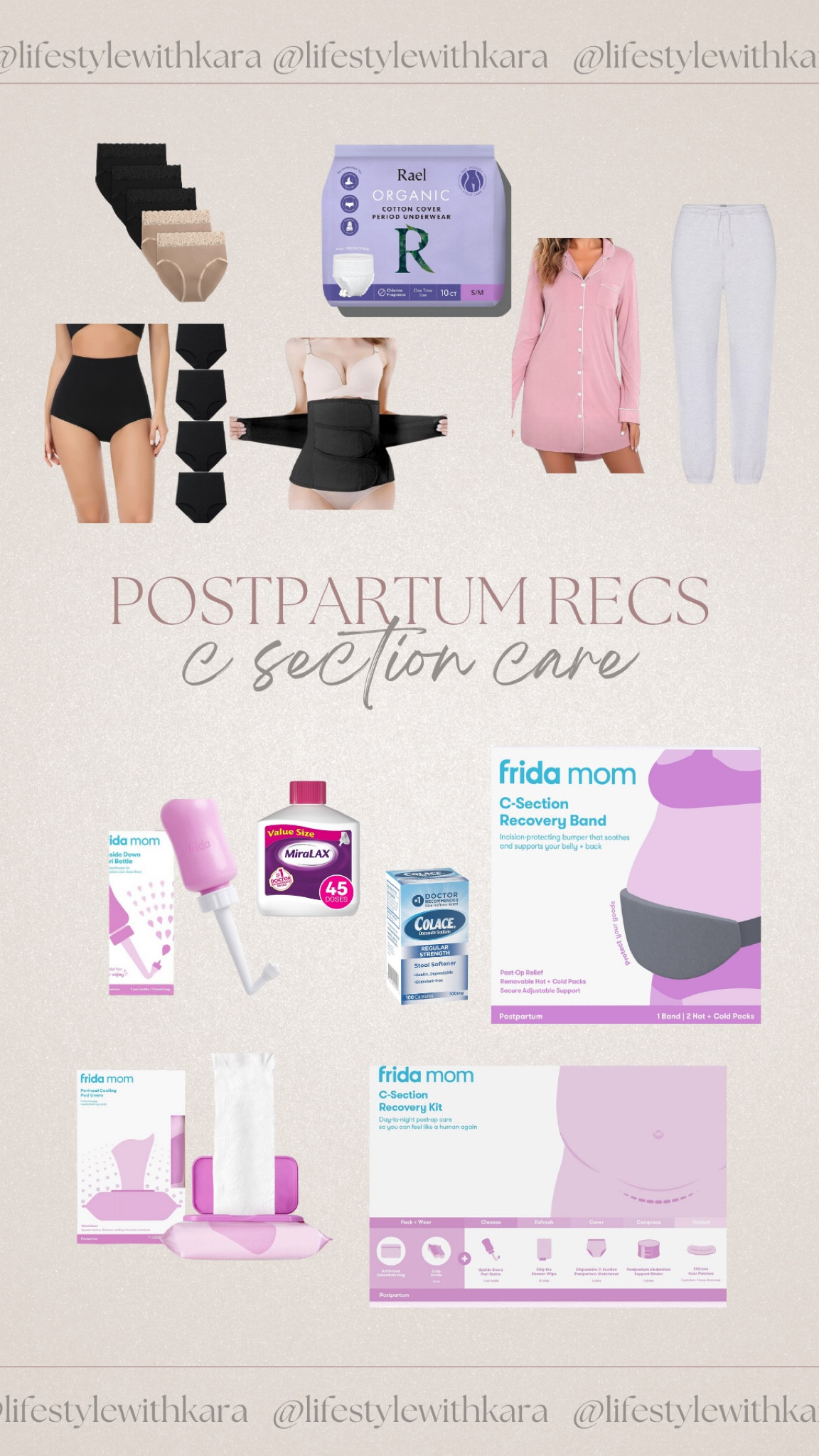 Postpartum c section care from yall! 
FOR CLOTHES: 
-button down gowns in the very beginning (loved to lounge in these because I didn’t have to bend down  and take off pants)
-high waisted joggers
-high waisted compression leggings
-high waisted underwear 
-belly wrap 


#LTKbaby #LTKbump

#LTKBump #LTKBaby