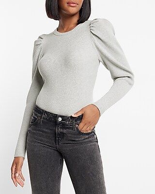 Ribbed Puff Sleeve Sweater | Express