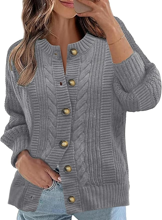 Rapbin Women's Cable Knit Cardigan Open Front Sweater Casual Long Sleeve Button Coats Outerwear | Amazon (US)