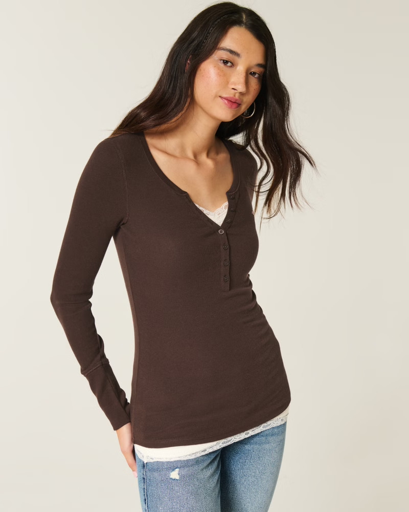 Women's Long-Sleeve Icon Henley | Women's New Arrivals | HollisterCo.com | Hollister (US)