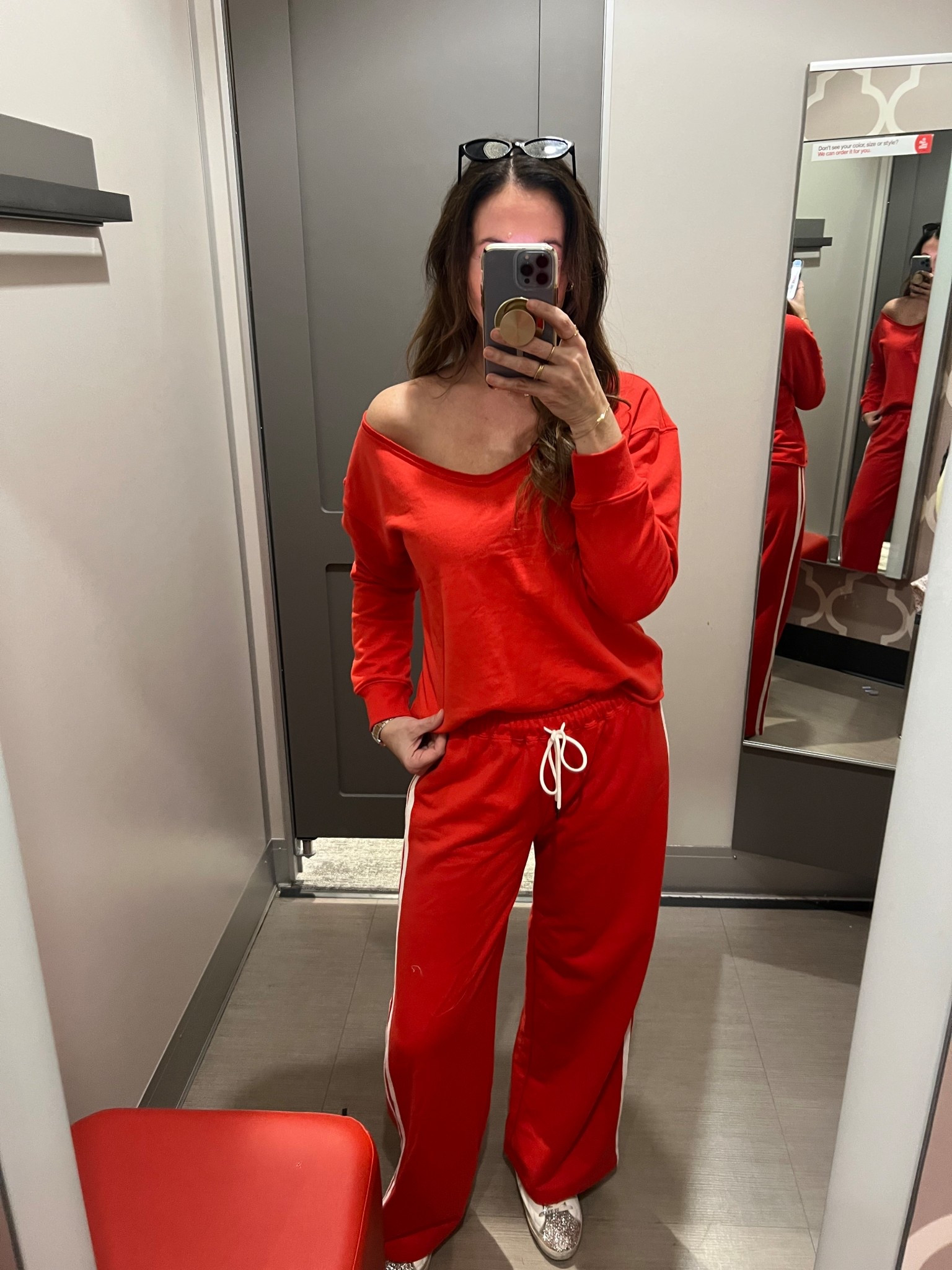 Tall girl friendly sweatpants / off the shoulder sweatshirt

#LTKOver40 #LTKValentine #LTKgrwm