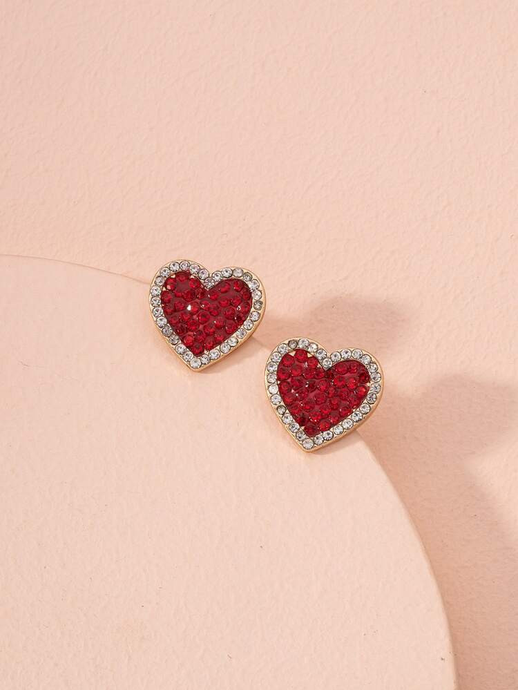 Rhinestone Heart Earrings | SHEIN