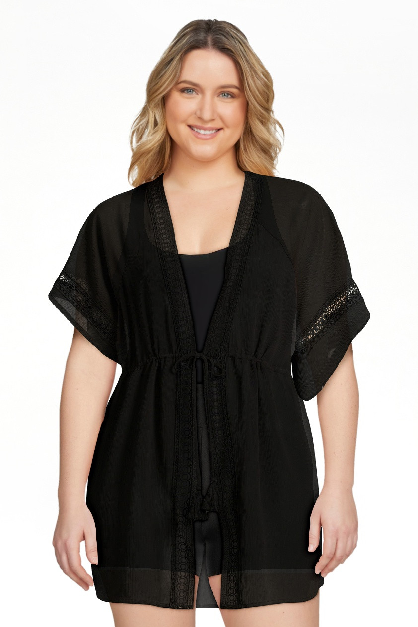 No Boundaries Juniors Tie Front Coverup with Short Sleeves, Sizes S-2XL - Walmart.com | Walmart (US)