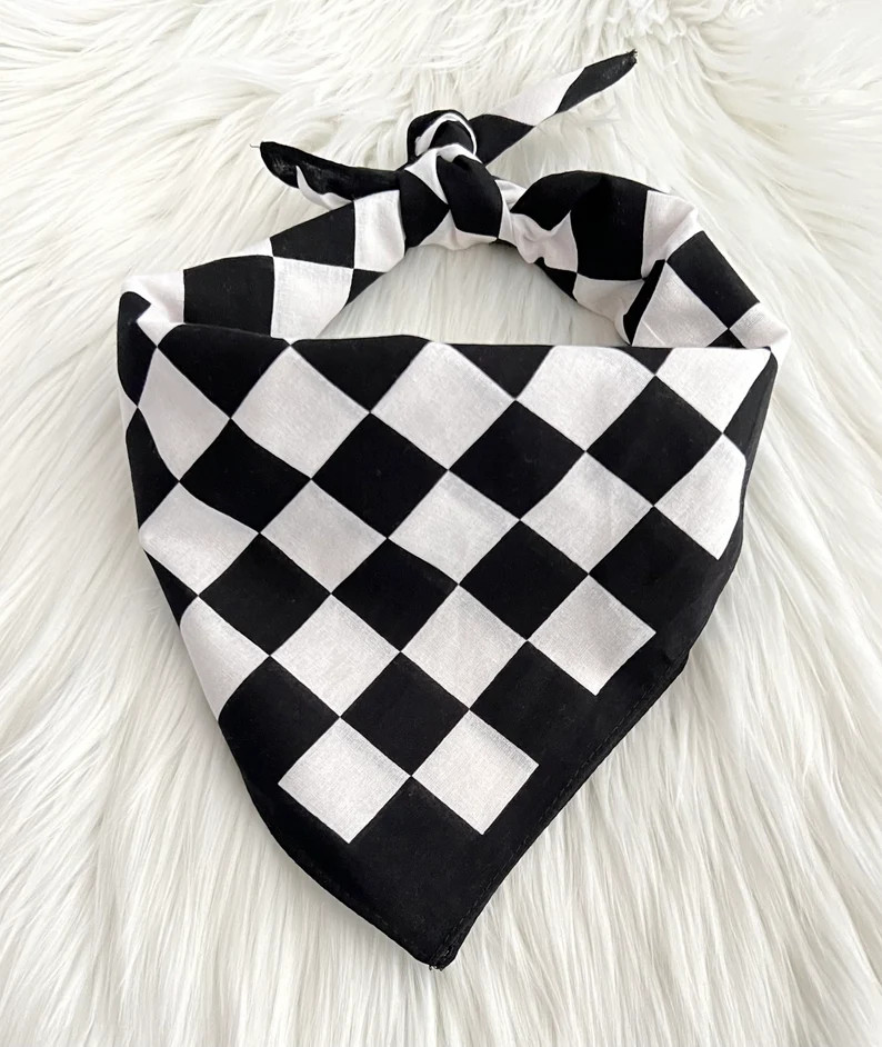 Black and White Checkered Cotton Bandana-customizable - Etsy | Etsy (Global)