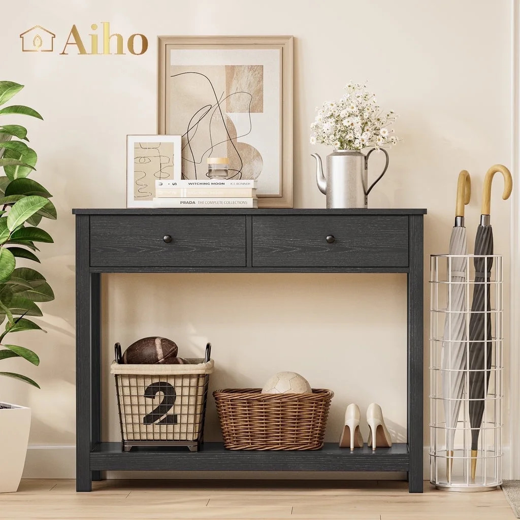 Aiho Console Table 39" With Drawers, Wood Entryway Table Hallway Table with Open Storage, Sofa Ta... | Walmart (US)