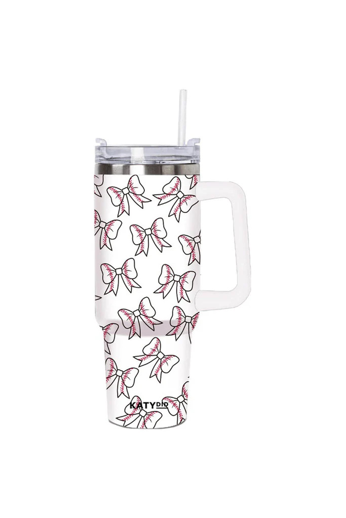 Baseball Bow 40 Oz Tumbler Cup with Handle | Katydid.com