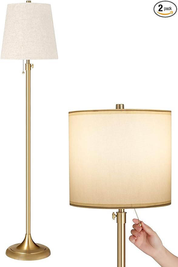 Meisoda Gold Floor Lamp, 9W 3 CCT Dimmable Standing Lamp with 2 Linen Lamp Shades and Pull Chain ... | Amazon (US)