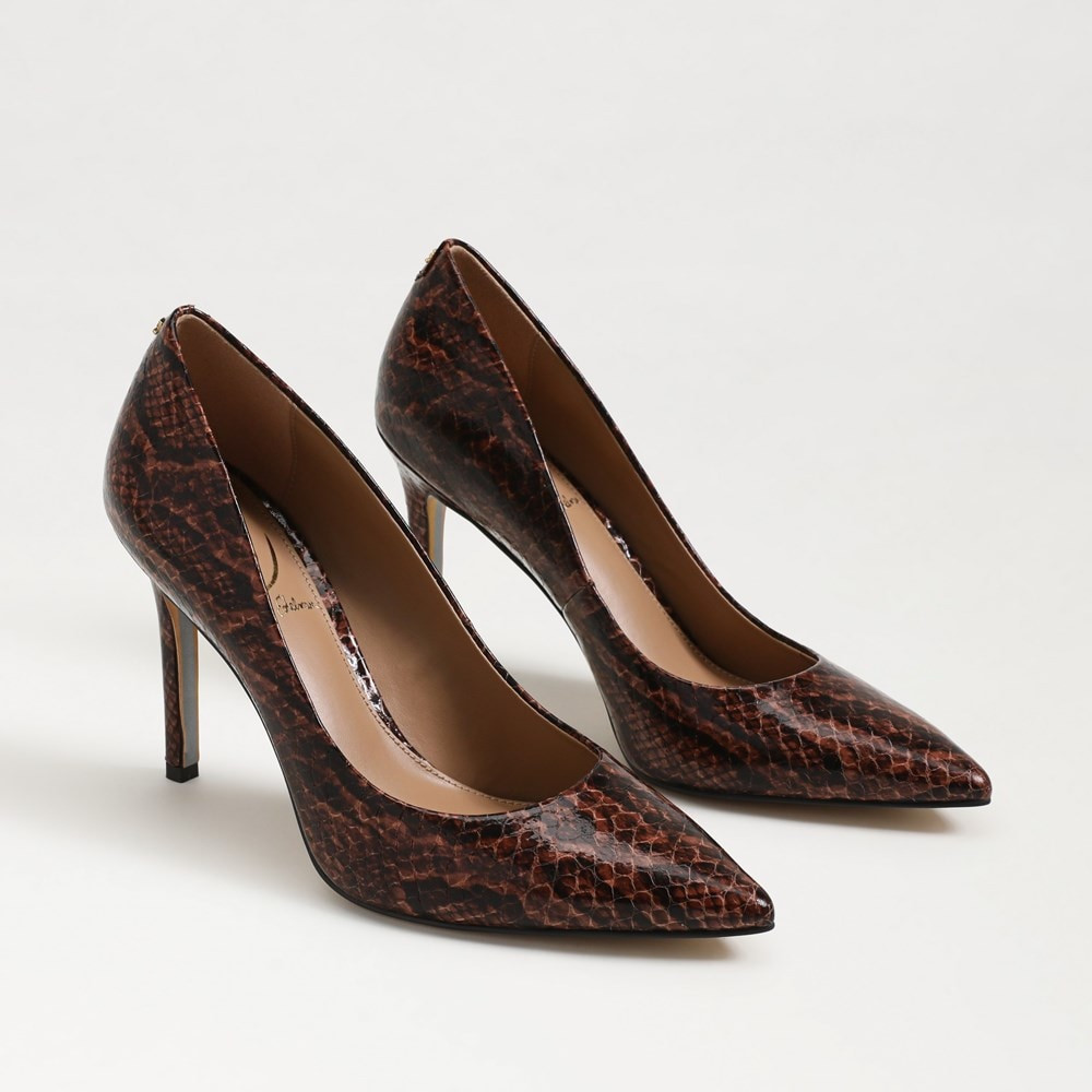 Sam Edelman Hazel Pointed Toe Heel Brown Python Embossed Leather 8.5 | Sam Edelman CA