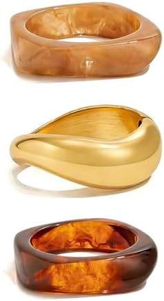 Chunky Acrylic Bangles Bracelets for Women Gold Wide Cuff Minimalist Jewelry Statement Colorful R... | Amazon (US)
