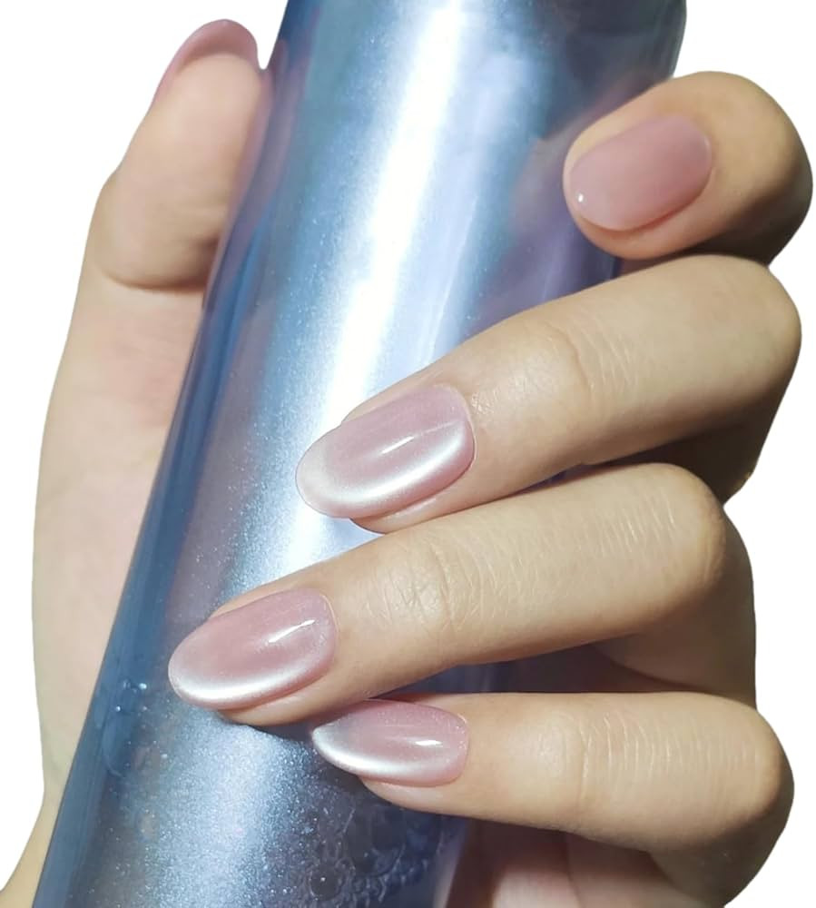 Cat Eye Press on Nails Handmade Short Oval/Square/Round False Nails with French Tip/Aurora/Magnet... | Amazon (US)