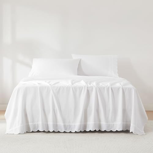 Lush Decor Coastal Chic Scalloped Edge Cotton Sheet Set 4 Piece Set Queen White - White Sheets - ... | Amazon (US)