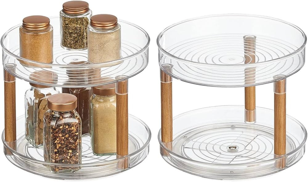 Nate Home by Nate Berkus 2-Tier Plastic 9-Inch Turntable Organizer with Ash Wood Accents | for Ki... | Amazon (US)