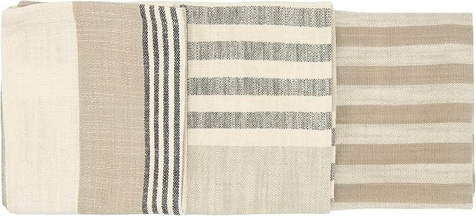 Creative Co-Op Tan & Grey Striped Cotton Tea Towels (Set of 3 Pieces) Entertaining Textiles, Grey... | Amazon (US)