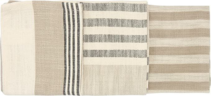 Creative Co-Op Tan & Grey Striped Cotton Tea Towels (Set of 3 Pieces) Entertaining Textiles, Grey... | Amazon (CA)