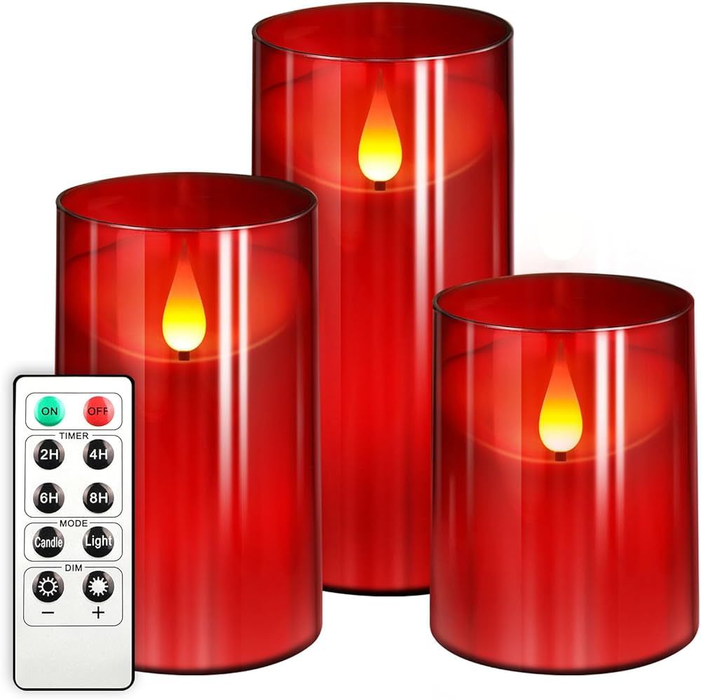 NURADA Flickering Flameless Candles with Remote Timer: 3D Wick Battery Operated Led Pillar Candle... | Amazon (US)