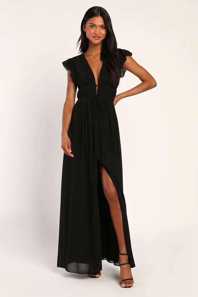 I'm All Yours Black Ruffled Maxi Dress | Lulus